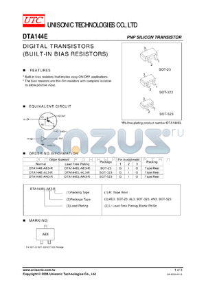 DTA144E datasheet - DIGITAL TRANSISTORS (BUILT-IN BIAS RESISTORS)