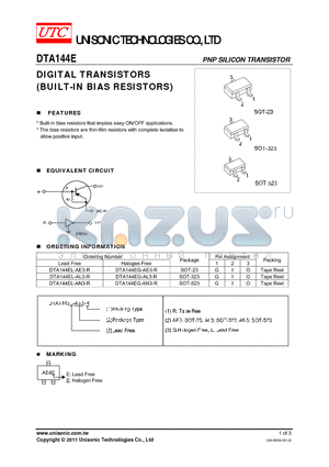 DTA144E datasheet - DIGITAL TRANSISTORS