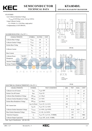 KTA1834L datasheet - EPITAXIAL PLANAR PNP TRANSISTOR