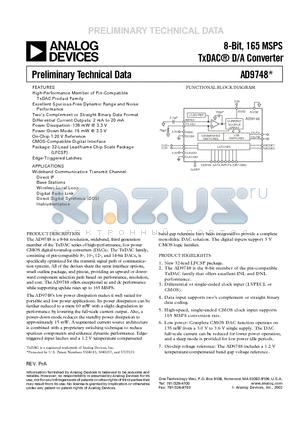 AD9748XCP datasheet - 8-Bit, 165 MSPS TxDAC D/A Converter