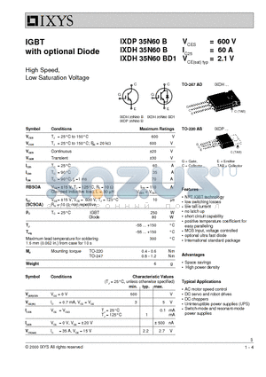 IXDH35N60BD1 datasheet - IGBT with optional Diode