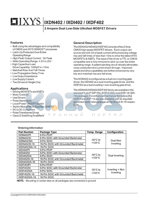 IXDI402PI datasheet - 2 Ampere Dual Low-Side Ultrafast MOSFET Drivers