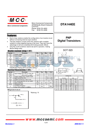 DTA144EE datasheet - PNP Digital Transistors