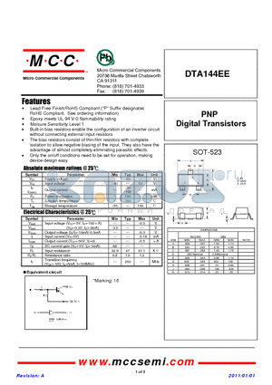DTA144EE datasheet - PNP Digital Transistors