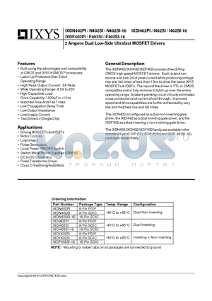 IXDI402PI datasheet - 2 Ampere Dual Low-Side Ultrafast MOSFET Drivers