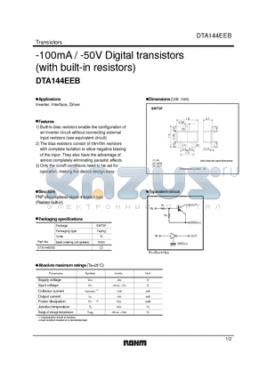 DTA144EEB datasheet - -100mA / -50V Digital transistors (with built-in resistors)