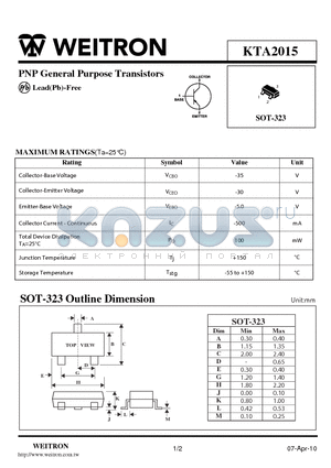 KTA2015 datasheet - PNP General Purpose Transistors