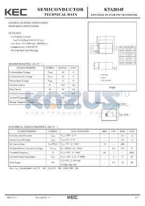 KTA2014F datasheet - EPITAXIAL PLANAR PNP TRANSISTOR