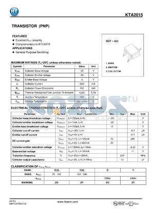 KTA2015 datasheet - TRANSISTOR (PNP)