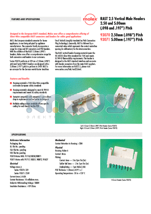 93071-0001 datasheet - RAST 2.5 Vertical Male Headers 2.50 and 5.00mm