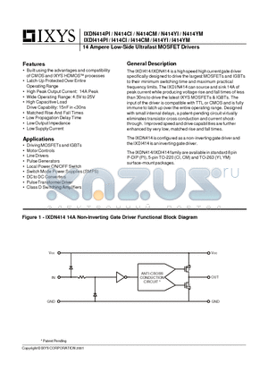 IXDI414YM datasheet - 14 Ampere Low-Side Ultrafast MOSFET Drivers