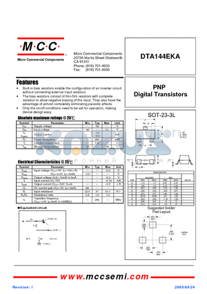 DTA144EKA datasheet - PNP Digital Transistors
