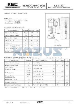 KTB1367 datasheet - TRIPLE DIFFUSED PNP TRANSISTOR(GENERAL PURPOSE)