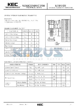 KTB1424 datasheet - EPITAXIAL PLANAR PNP TRANSISTOR (GENERAL PURPOSE DARLING TON TRANSISTOR)