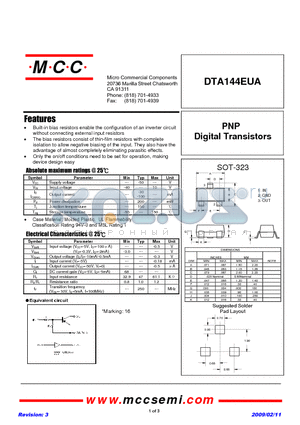 DTA144EUA datasheet - PNP Digital Transistors