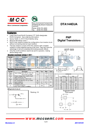 DTA144EUA datasheet - PNP Digital Transistors