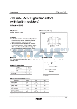 DTA144EUB datasheet - -100mA / -50V Digital transistors