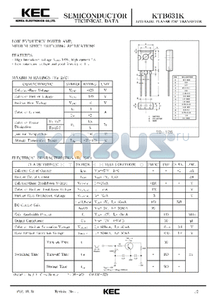 KTB631K datasheet - EPITAXIAL PLANAR PNP TRANSISTOR (LOW FREQUENCY POWER AMP, MEDIUM SPEED SWITCHING)