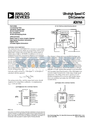 AD9768 datasheet - Ultrahigh Speed IC D/A Converter