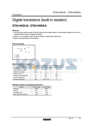 DTA144GKA datasheet - Digital transistors (built-in resistor)