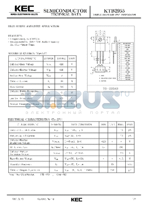 KTB2955 datasheet - EPITAXIAL PLANAR PNP TRANSISTOR (HIGH POWER AMPLIFIER)