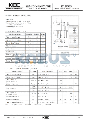 KTB595 datasheet - TRIPLE DIFFUSED PNP TRANSISTOR(GENERAL PURPOSE)