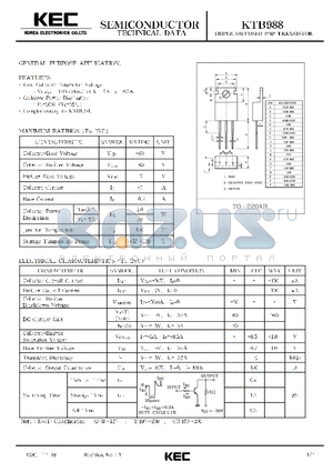 KTB988 datasheet - TRIPLE DIFFUSED PNP TRANSISTOR(GENERAL PURPOSE)