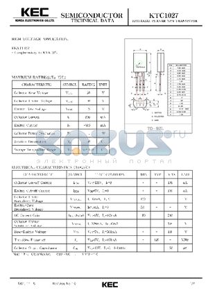 KTC1027 datasheet - EPITAXIAL PLANAR NPN TRANSISTOR (HIGH VOLTAGE)