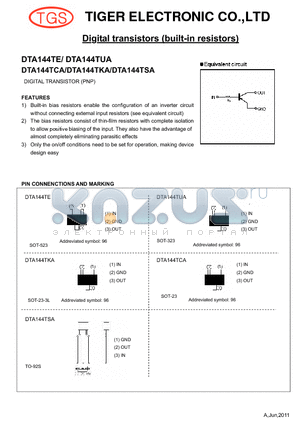 DTA144TKA datasheet - Digital transistors (built-in resistors)