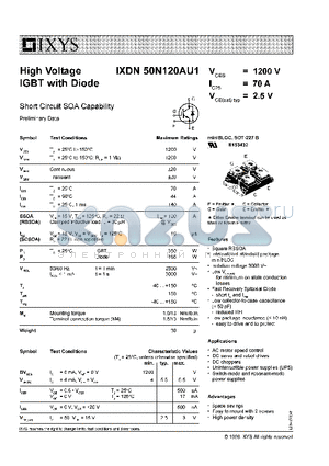 IXDN50N120AU1 datasheet - High Voltage IGBT with Diode(Short Circuit SOA Capability)