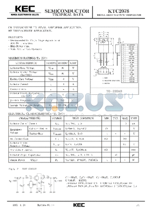 KTC2078 datasheet - TRIPLE DIFFUSED PNP TRANSISTOR(CB TRANSCEIVER TX FINAL, AMPLIFIER, HF TRANSISTOR)