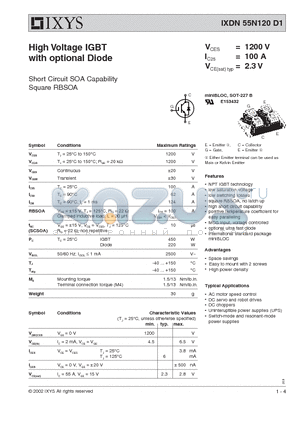 IXDN55N120D1 datasheet - High Voltage IGBT with optional Diode