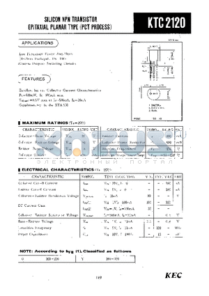 KTC2120 datasheet - SILICON NPN TRANSISTOR EPITAXIAL PLANAR TYPE (PCT PROCESS)