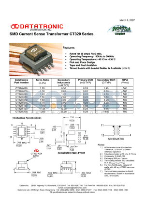 CT320-030 datasheet - SMD Current Sense Transformer