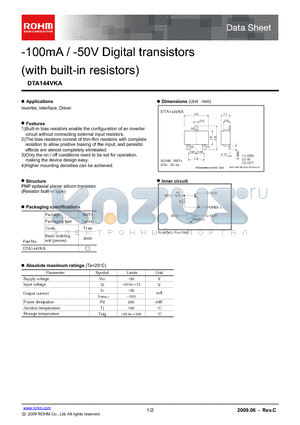 DTA144VUA_09 datasheet - -100mA / -50V Digital transistors (with built-in resistors)