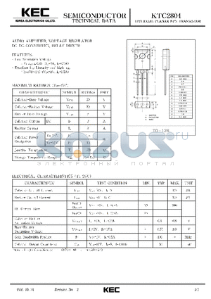 KTC2804 datasheet - EPITAXIAL PLANAR NPN TRANSISTOR (AUDIO AMPLIFIER, VOLTAGE REGULATOR DC-DC CONVERTER, RELAY DRIVER)