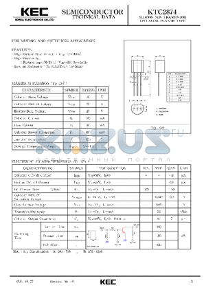 KTC2874 datasheet - SILICON NPN TRANSISTOR EPITAXIAL PLANAR TYPE(FOR MUTING AND SWITCHING)