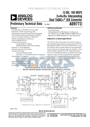 AD9773EB datasheet - 12-Bit, 160 MSPS 2/4/8 Interpolating Dual TxDAC D/A Converter