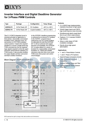 IXDP630PI datasheet - Inverter Interface and Digital Deadtime Generator for 3-Phase PWM Controls