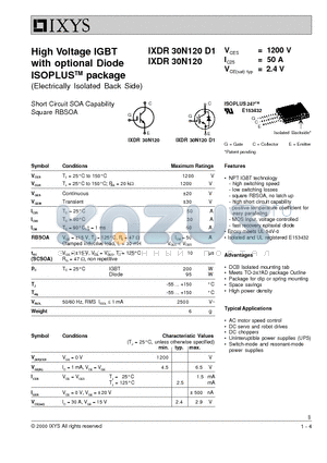 IXDR30N120 datasheet - High Voltage IGBT with optional Diode ISOPLUSTM package