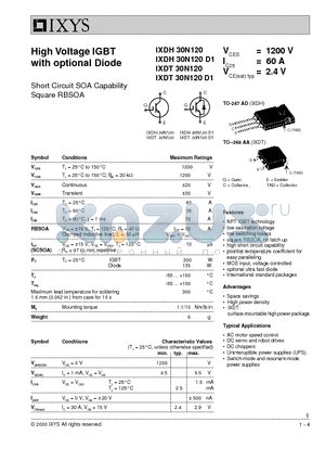 IXDT30N120 datasheet - High Voltage IGBT with optional Diode