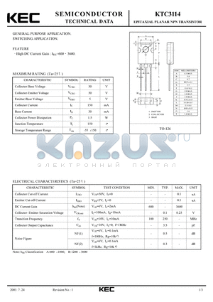 KTC3114 datasheet - EPITAXIAL PLANAR NPN TRANSISTOR (GENERAL PURPOSE, SWITCHING)