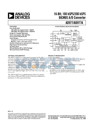 AD977A datasheet - 16-Bit, 100 kSPS/200 kSPS BiCMOS A/D Converter