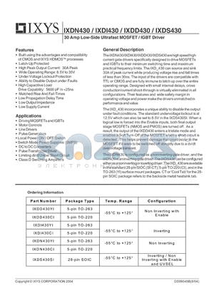 IXDS430SI datasheet - 30 Amp Low-Side Ultrafast MOSFET / IGBT Driver