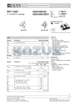 IXEN60N120D1 datasheet - NPT IGBT