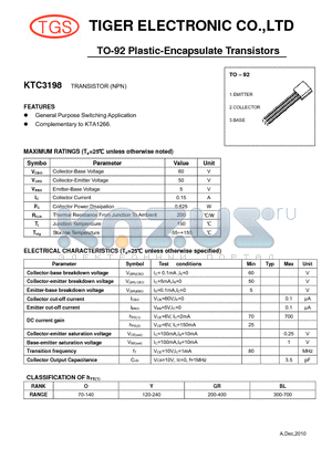 KTC3198 datasheet - TO-92 Plastic-Encapsulate Transistors (NPN)