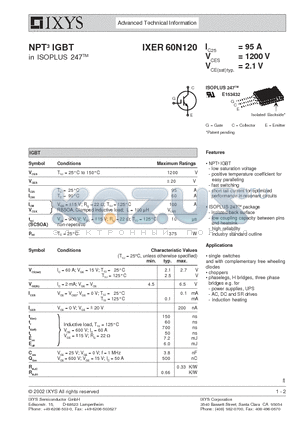 IXER60N120 datasheet - NPT3 IGBT