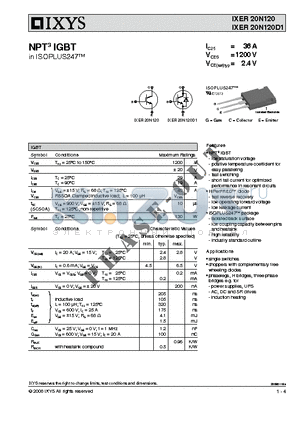 IXER20N120 datasheet - NPT3 IGBT in ISOPLUS247