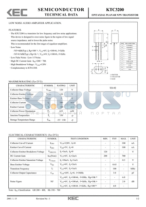 KTC3200 datasheet - EPITAXIAL PLANAR NPN TRANSISTOR