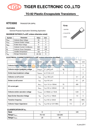 KTC3202 datasheet - TO-92 Plastic-Encapsulate Transistors (NPN)